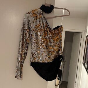 Jaded London Silver and Gold Sequin Bodysuit